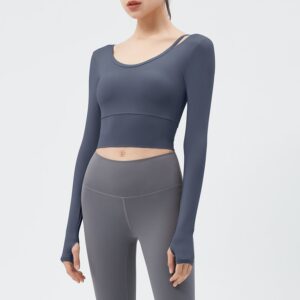 Asymmetric-Strap Built-In-Cup Long-Sleeve Top